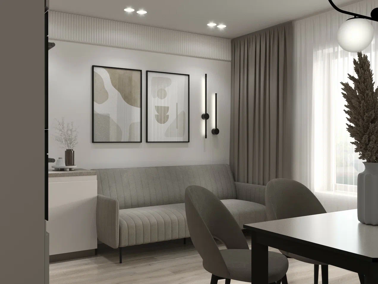 Дизайн-проект кухни с большим диваном